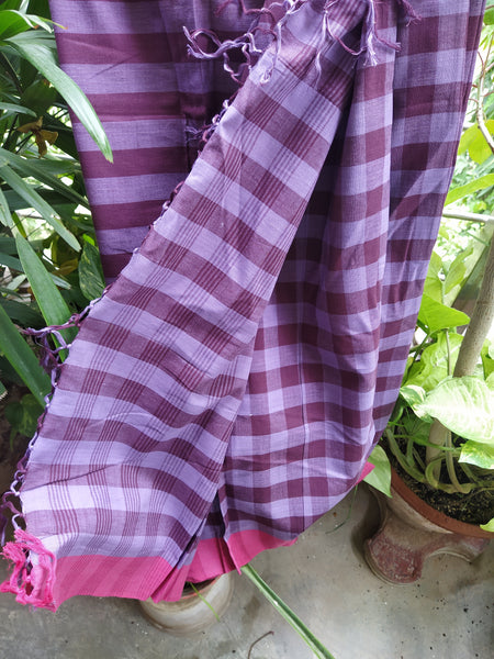 Handloom Saree - Purple checks