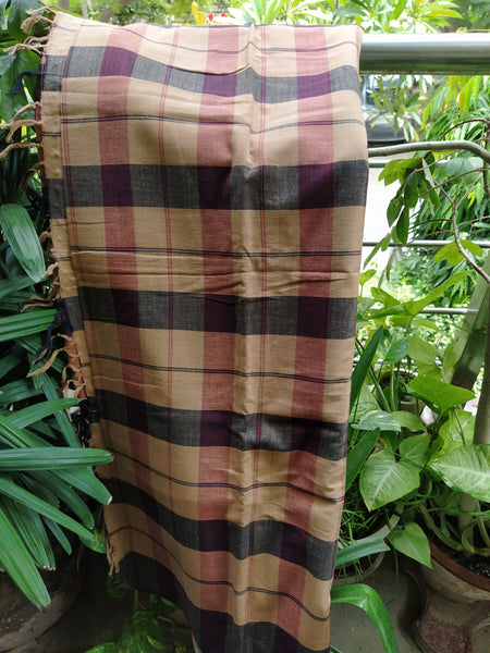 Handloom Saree - Yellow and Maroon checks