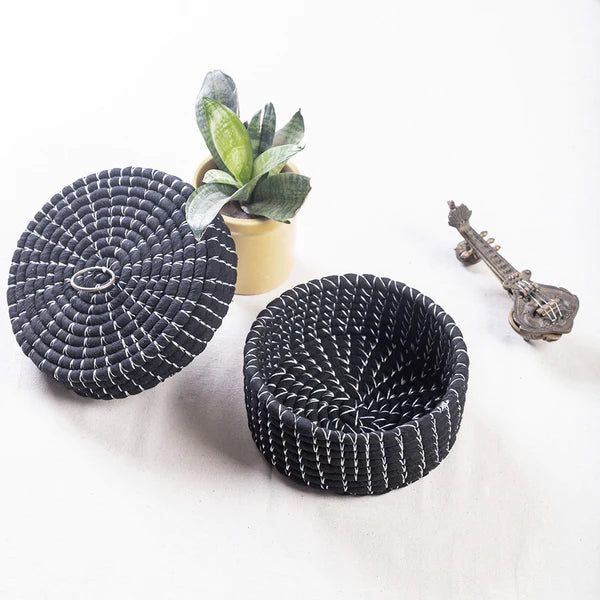 Handwoven Basket with a Lid - 7 inches