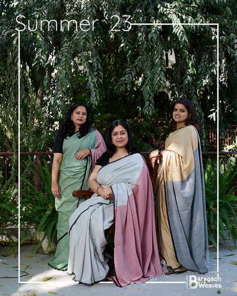 Handloom Saree - Pink and Grey checks