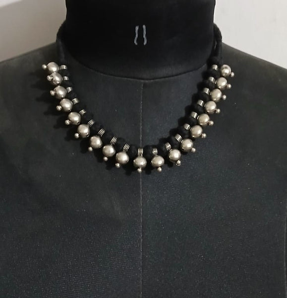 Black Metal and thread  Beads Choker