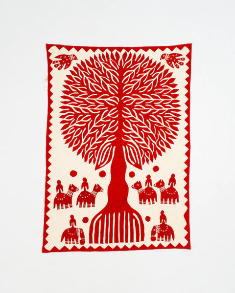 Tree of Life Hanging Red Tree of Life Barmer Applique Cotton Wall Hanging  - Medium