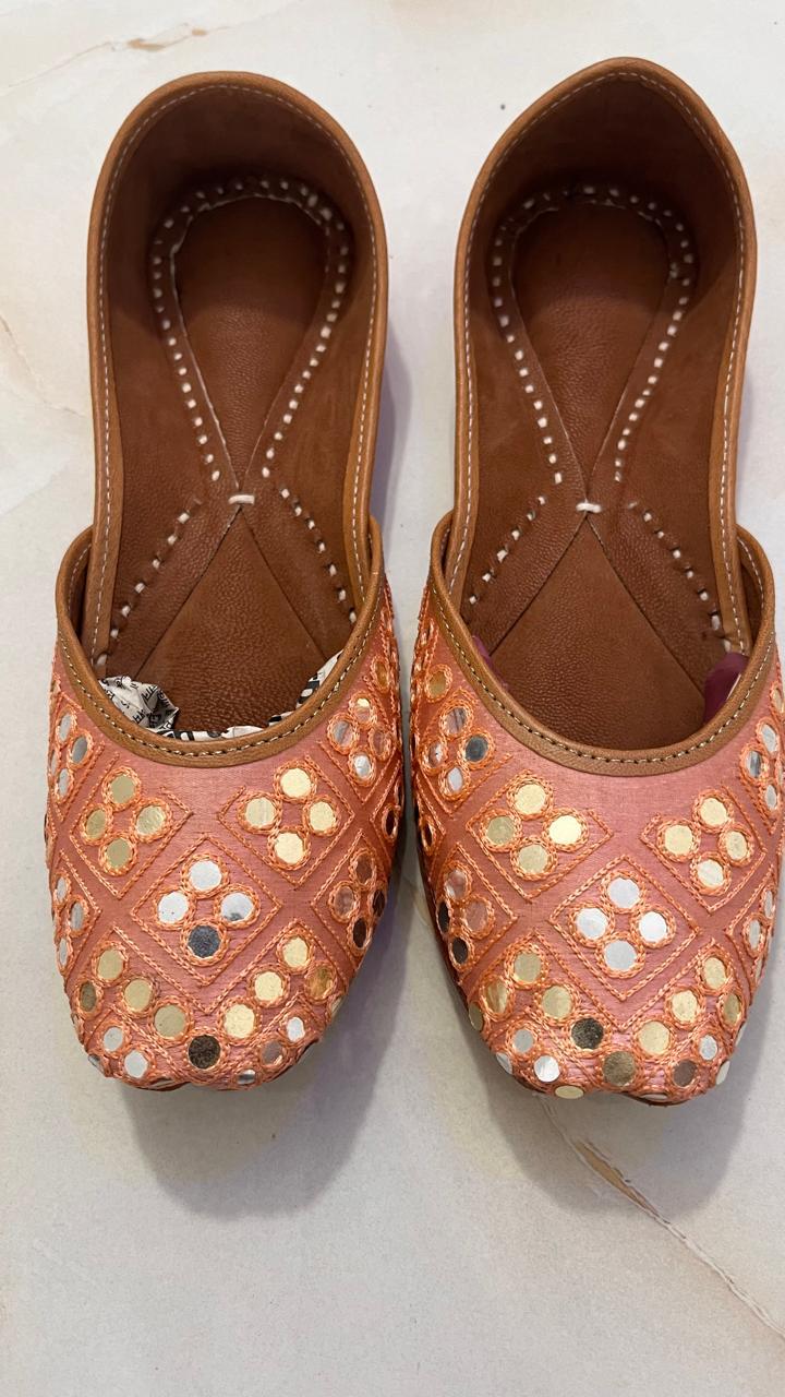 Handmade Shoes -Orange mirror work