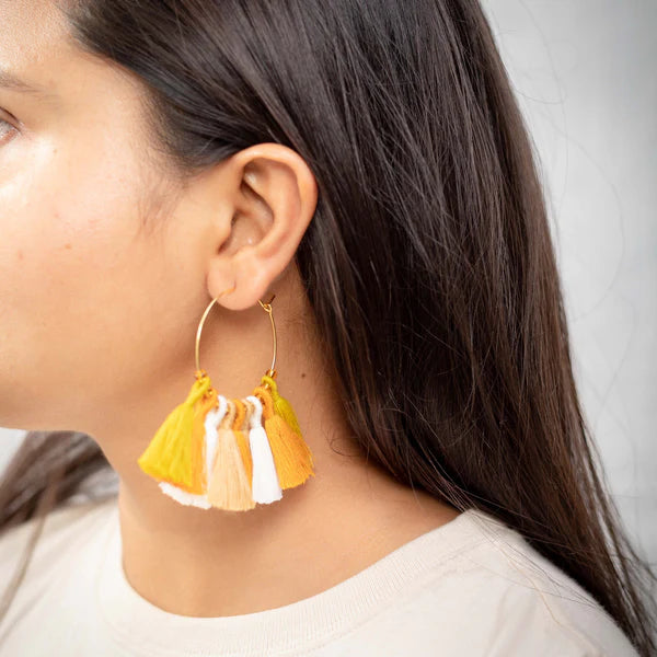 Earrings-Thready Hoop Yellow