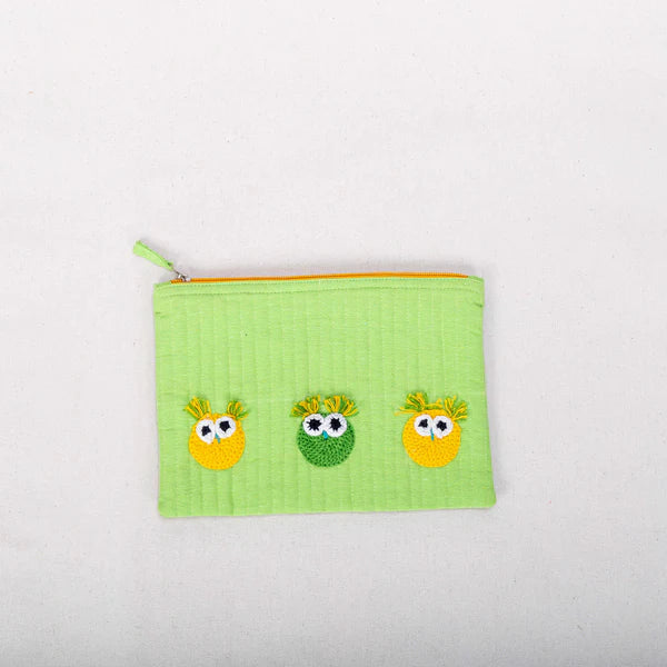 Pouch - Owl Crochet -Green
