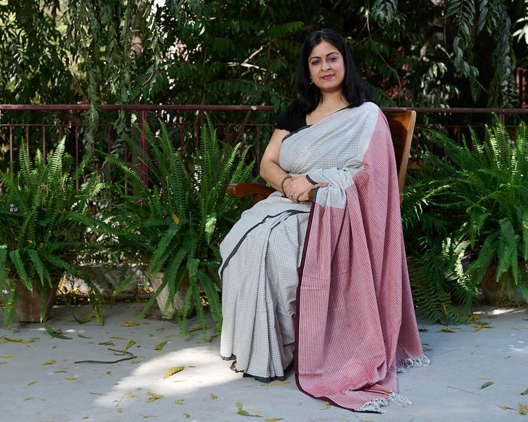Handloom Saree - Green and Pink checks