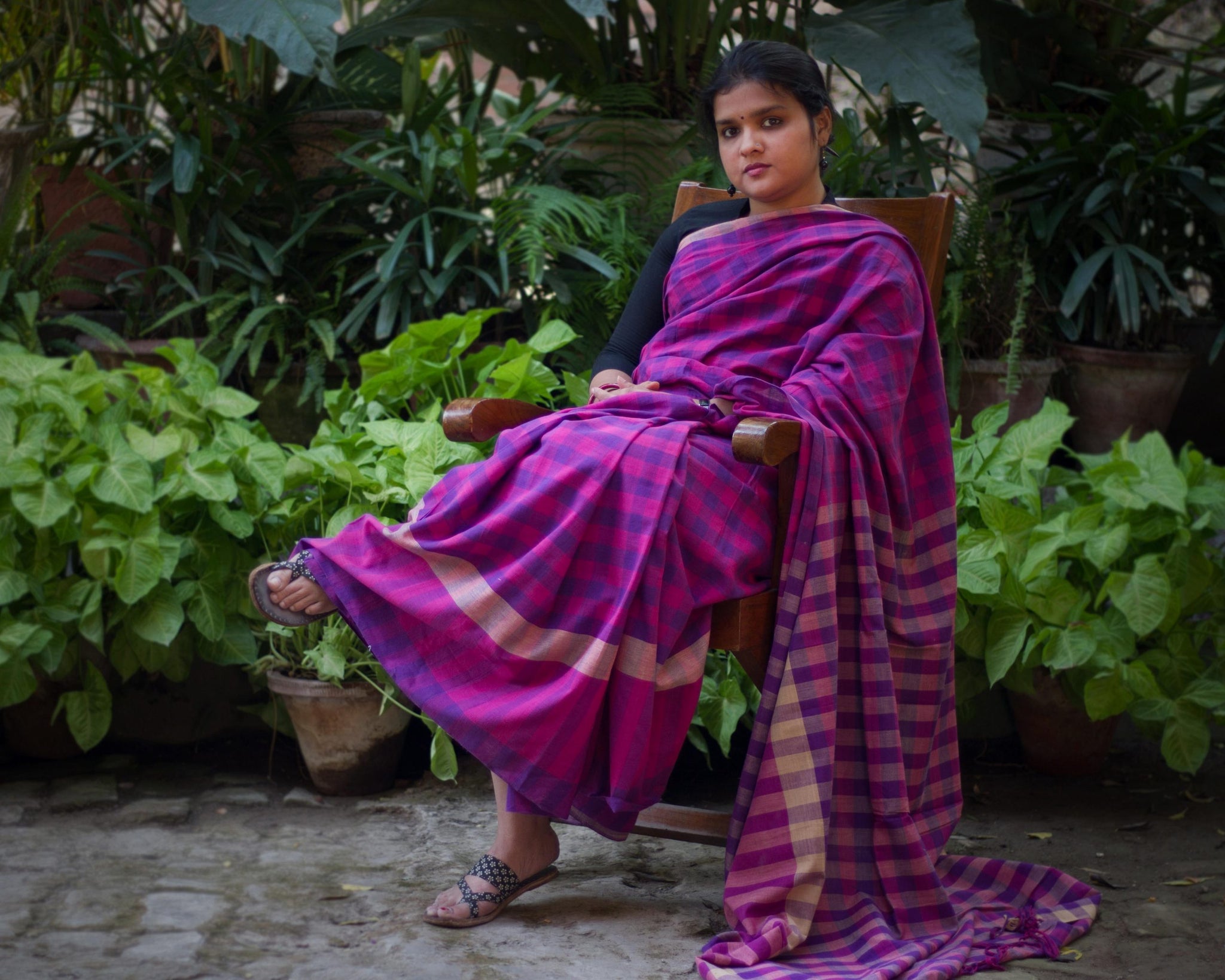 Handloom Saree - Pink and Purple checks