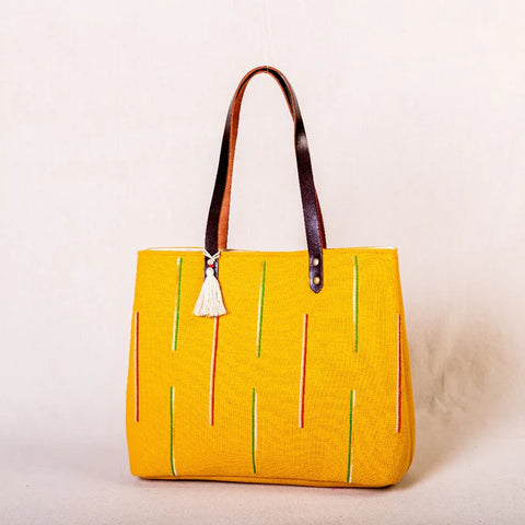 Gopal Tote Bag - Yellow Matte (cross-stitch embroidery)