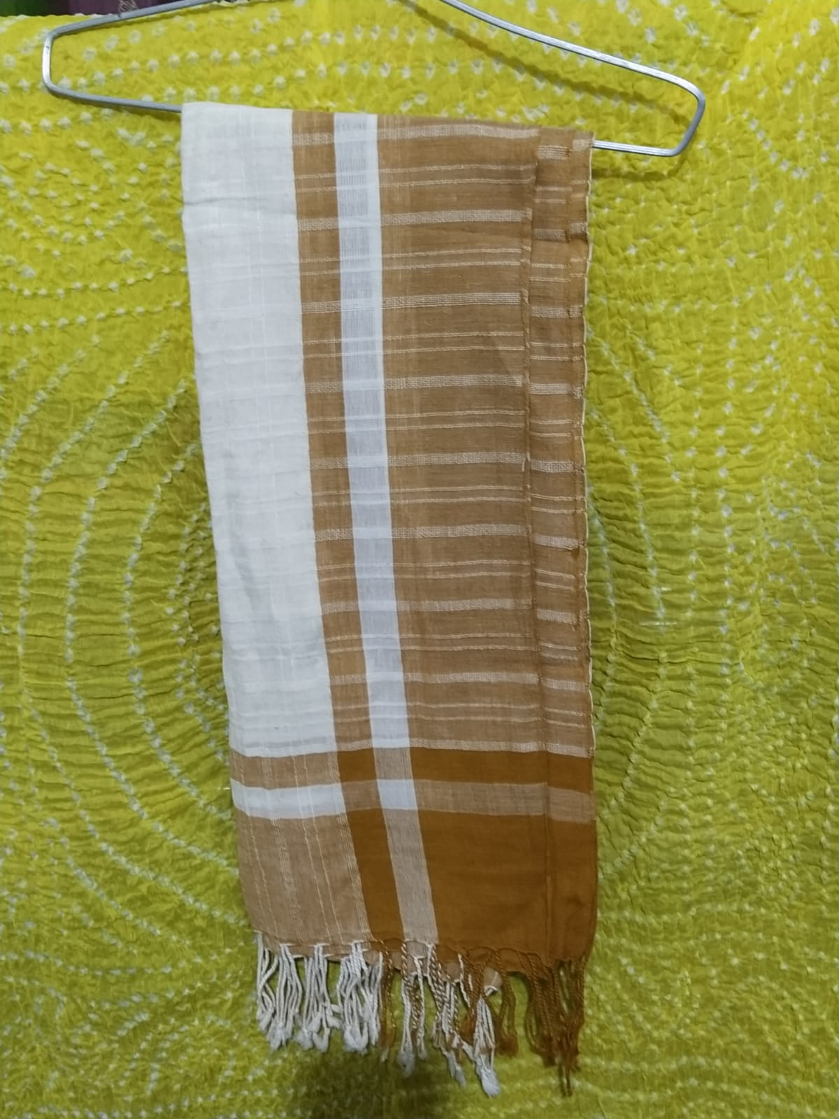 Cotten Dupatta-Offwhite & Mustard