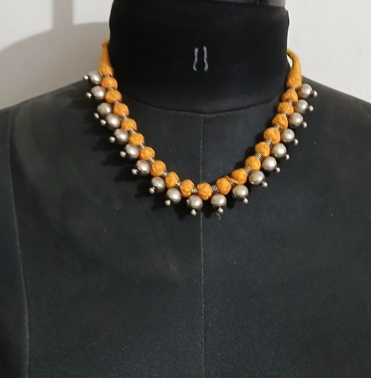 Yellow Metal and thread  Beads Choker