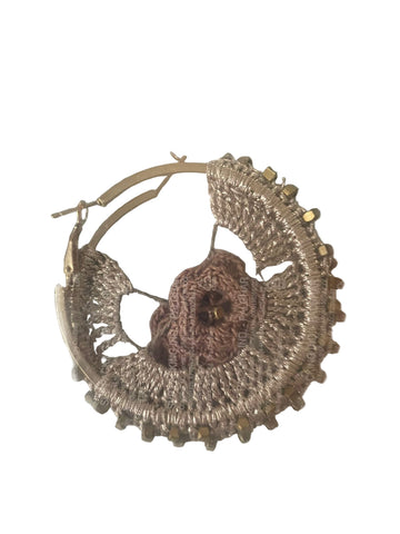 Two-Tone Zari with Golden Beads Crochet Hoops