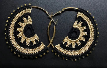 Crochet Zari Hoops-Black & Gold