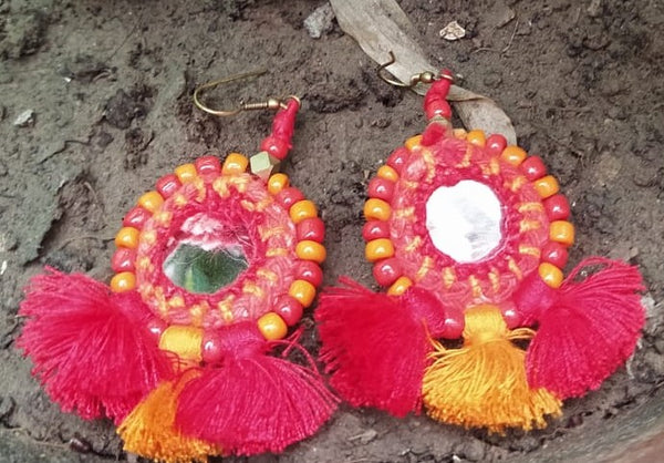 Mirror Earring-Red and orange