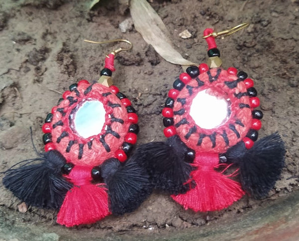 Mirror Earring-Red & Black