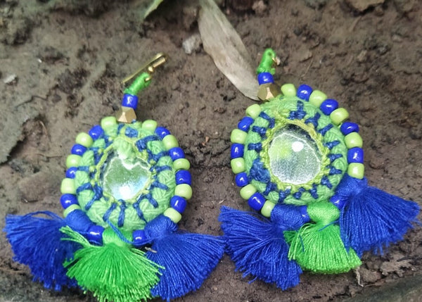 Mirror Earring-Green and blue