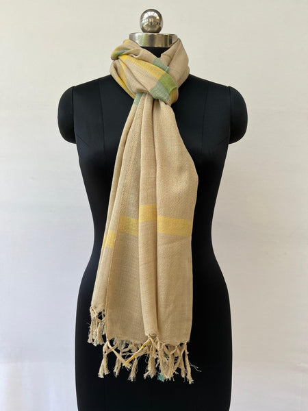 Cotton Stole-Beige and Blue