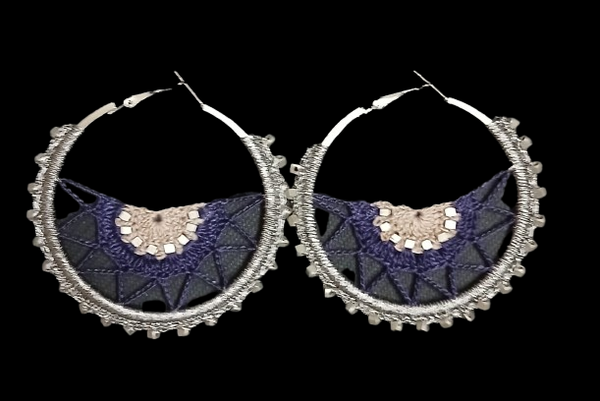 Crochet Thread Hoops-Silver and Blue