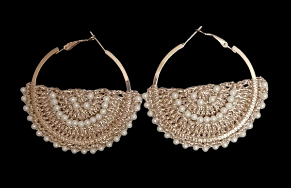Crochet Zari Hoops- Pearl