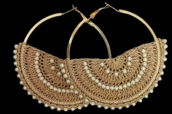Crochet Zari Hoops- Pearl