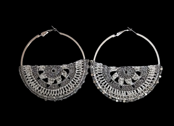Crochet Zari Hoops-Silver