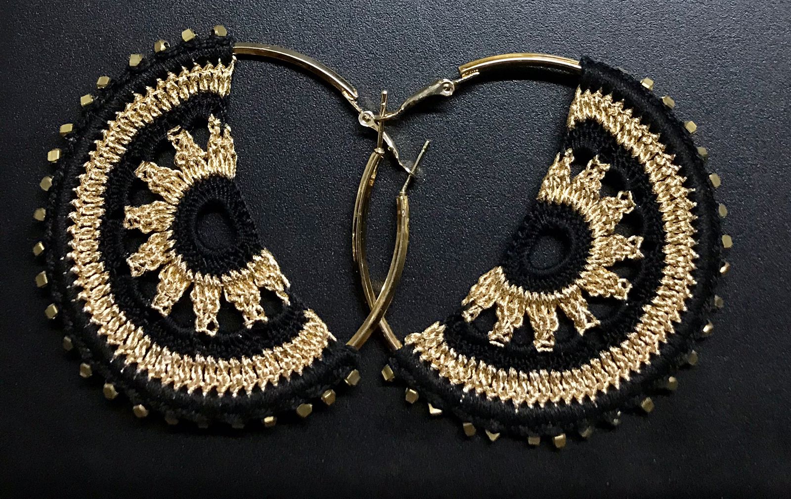 Black & Gold Crochet Hoops